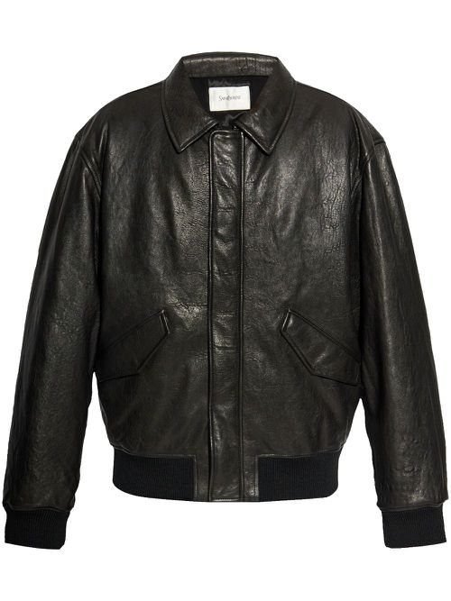 Leather bomber jacket - Black