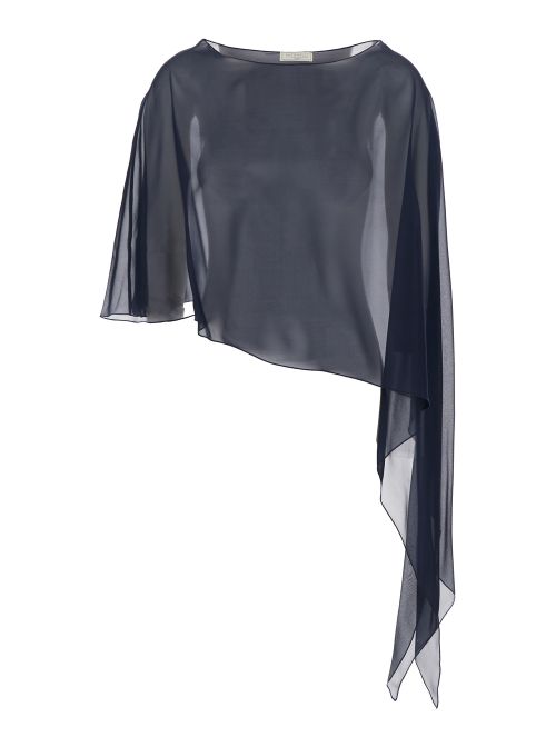 Melon Stole with Boat Neck and Asymmetrical Design in Blue Silk for Women Blu Scarfs Foulards - Women