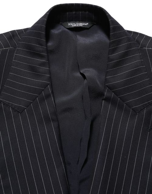 Pinstriped Wool Blazer — Black