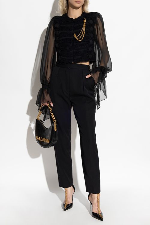 Wool Trousers With Pleats, Women's, Black