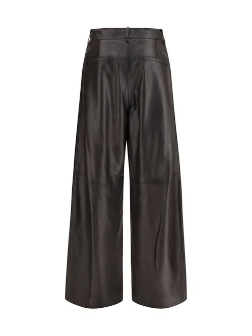 Leather Wide-Leg Trousers — Brown
