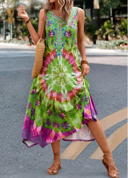Modlily Blue Asymmetry Tie Dye Print H Shape Dre