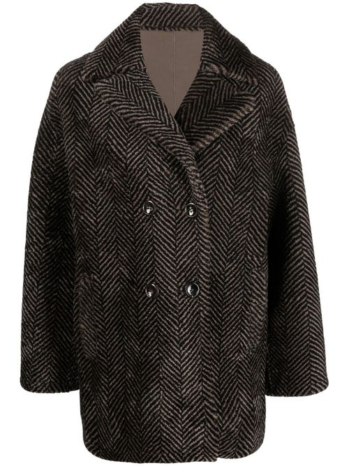 Herringbone-pattern sheepskin coat - Brown