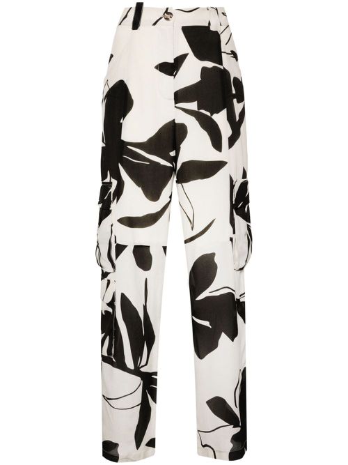 Abstract-print silk cargo trousers - Neutrals