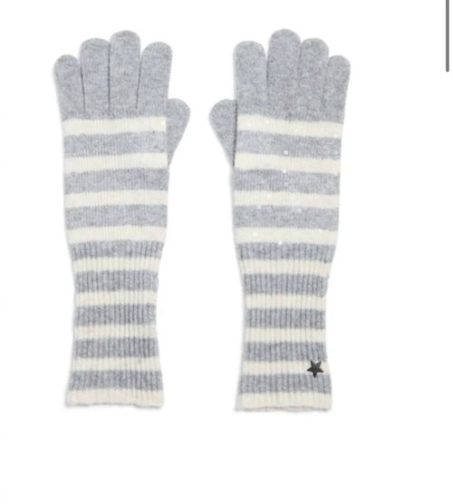 Women's Heaven Striped With Sequins Gloves In Light Grey/white