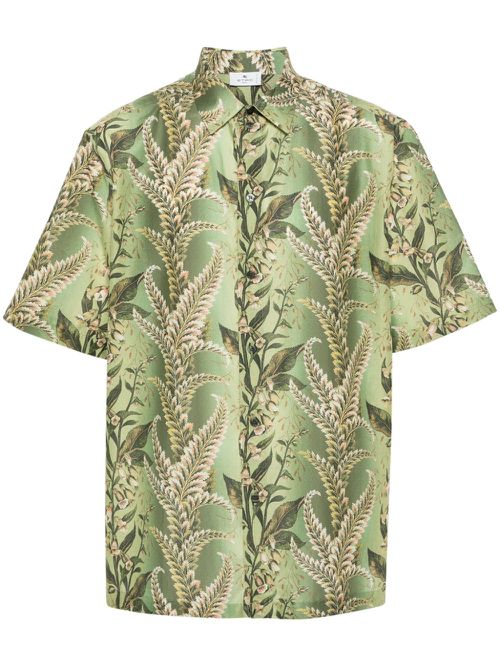 Floral-print cotton shirt - Green