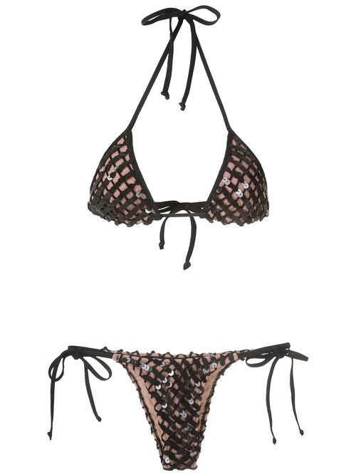Sequinned triangle bikini set - Black