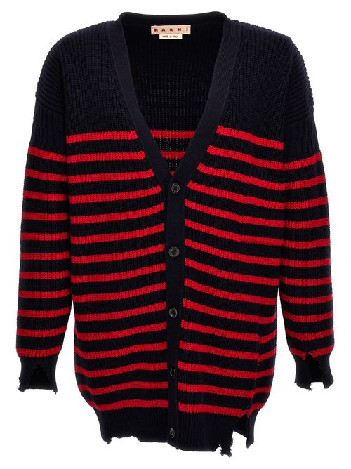 Striped Virgin Wool Cardigan — Black