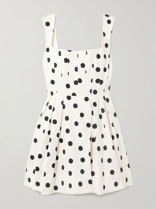 Maisie Pleated Polka-dot Cotton-blend Poplin Mini Dress - White