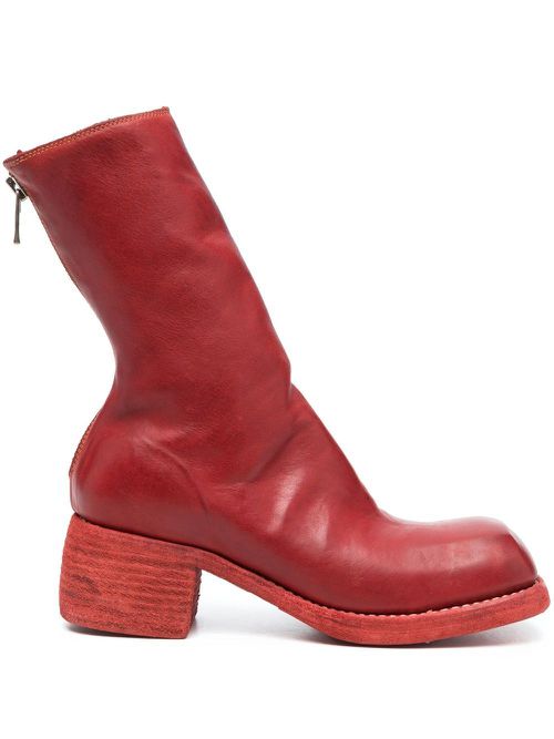 Rear-zip horse leather boots - Red