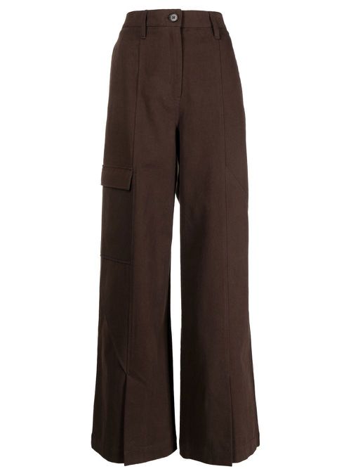Twill wide-leg trousers - Brown