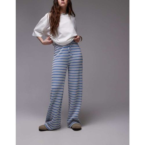 Topshop Womens textured stripe wide leg trousers in blue - Sky Blue - X-Sma