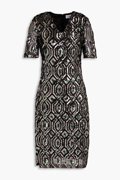 Sequined tulle midi dress - Black - UK 6