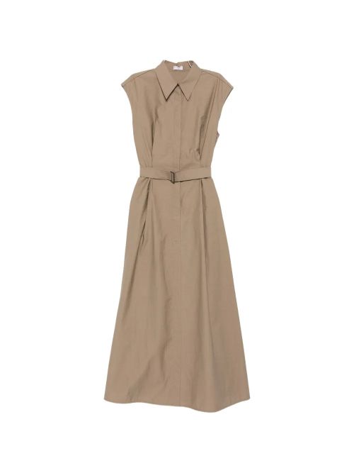 Belted Sleeveless Midi Dress — Beige