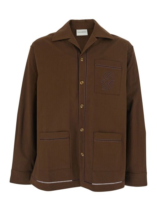 Chemise Jour Echelle Brown Shirt With Notched Collar And Perforated Logo On The Front In Cotton Blend For Men