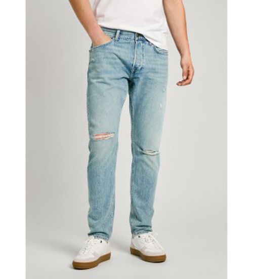 Pepe Jeans for man. PM207696 Jeans Tapered Tinted Destroy blue (33/32), Casual, Denim, Organic Cotton, Sustainable