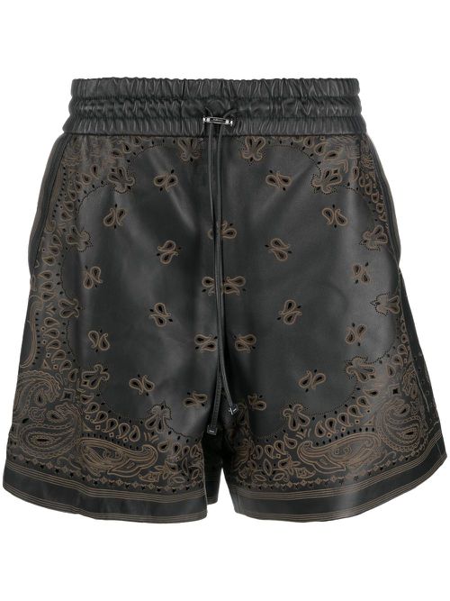 Bandana laser-etched leather shorts - Black