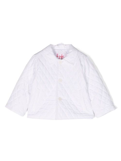 Logo-embroidered quilted shirt jacket - White