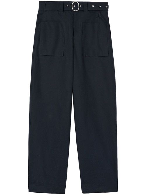 Belted-waist organic cotton trousers - Blue