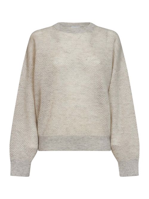 Double-Knit Openwork Net with Lamé Sweater — Beige