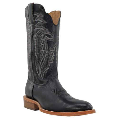 RW RANCH 13" Western Cowboy Boots for Men, Narrow Square Toe, Stacked Heel, Steel Shank, Leather (Cigar/Jet Black