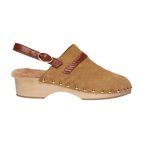 Leather clogs with faux fur