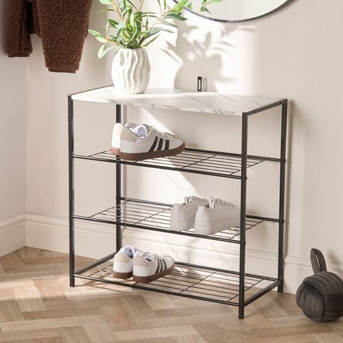 OHS Manhattan Marble Effect Multi Purpose 4-Tier Shoe Rack - Black/White