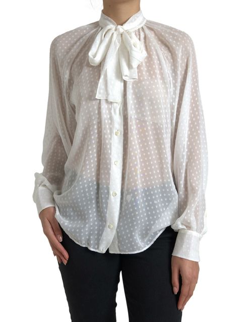 Silk Polka-Dot with Tie Neck Blouse — White