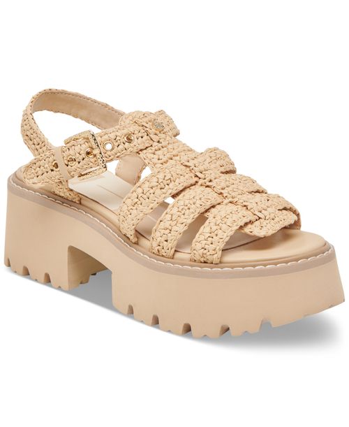 Women's Latice Peep-Toe Fisherman Sandals - Light Natural Raffia
