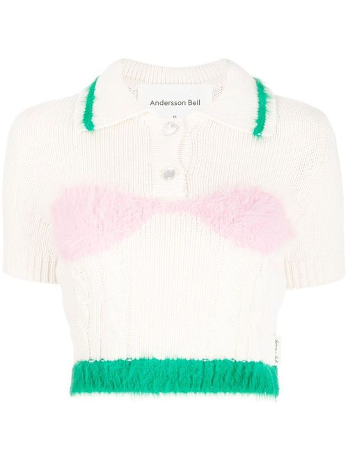 Intarsia knit cropped top - Neutrals
