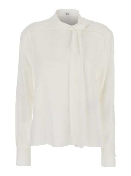 Silk Scarf-Tie Detail Blouse — White
