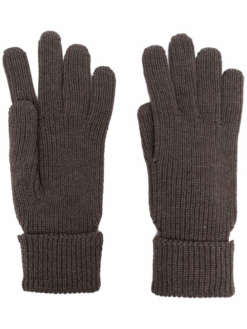 Logo-patch knitted gloves - Brown