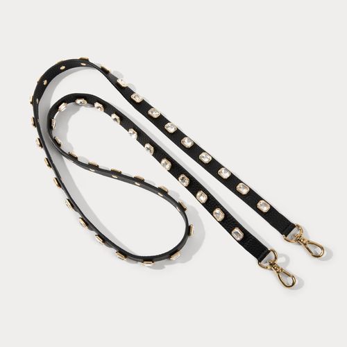 Eva Rhinestone Crossbody Strap in Black/Gold | Genuine Leather |