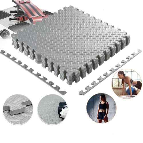TEMU 32pcs Mat Gym Flooring Mat, Grey Foam Exercise Mats, Interlocking Puzzle Eva Floor Tiles, Non Slip Rubber Cushion For Home Workout