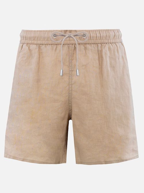 Man Mid-length Beige Linen Swim-shorts Gustavia