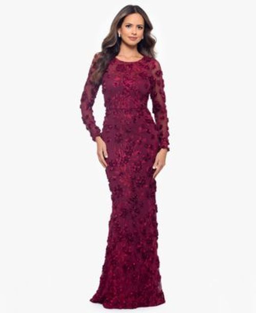 Womens Long Sleeve Rose Flower Dress