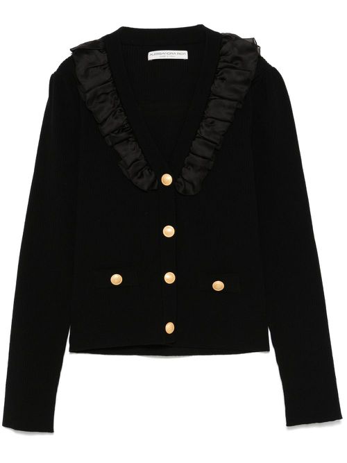 Ruffle-detail ribbed cardigan - Black
