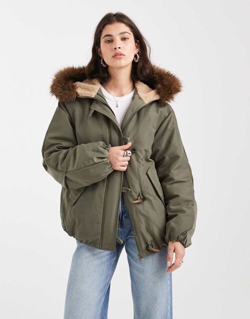 Bomber parker with toggle detailing in khaki-Green