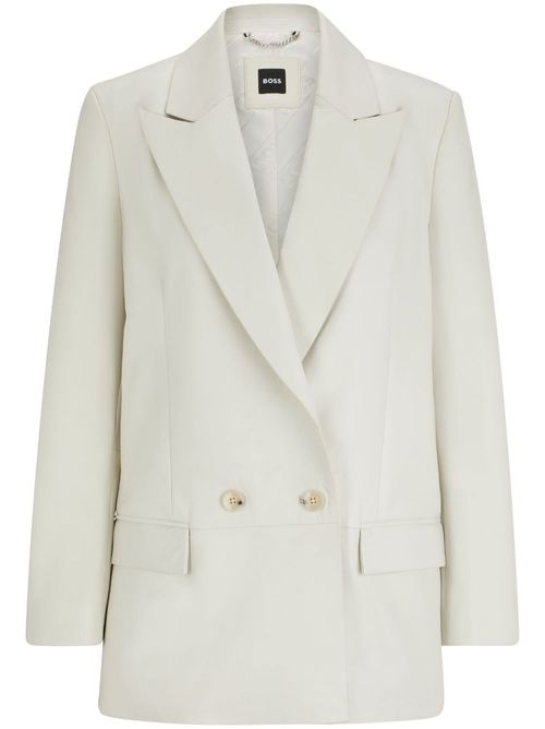 Double-breasted leather blazer - White