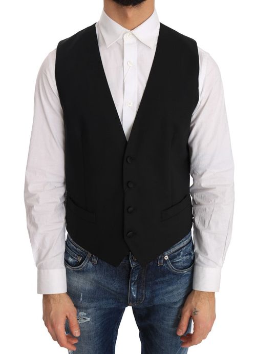 Wool-Silk Formal Vest — Black
