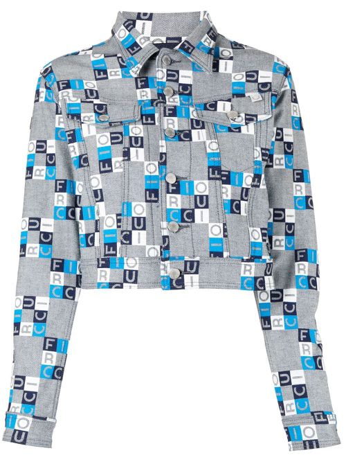 Logo cropped jacket - Blue