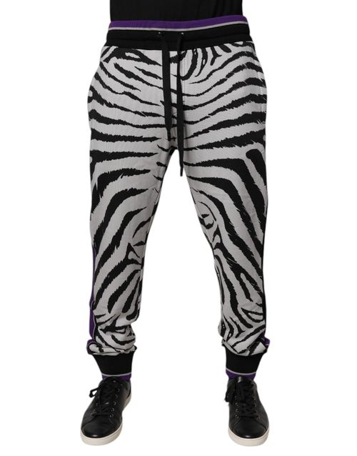 Zebra-Print Cotton Joggers — Black