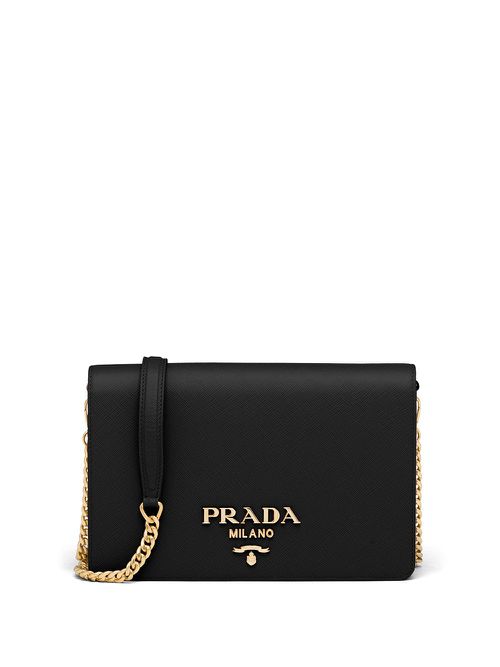 Logo-lettering Saffiano leather shoulder bag - Black