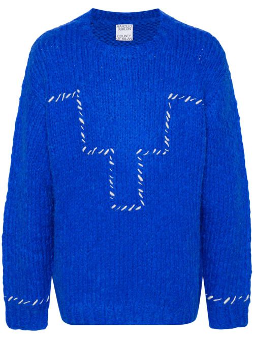 Logo-embroidered chunky-knit jumper - Blue