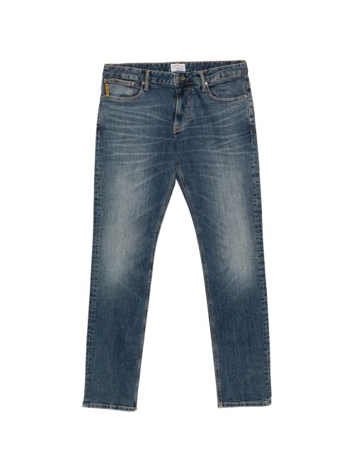 Whiskered Faded Denim Jeans — Blue