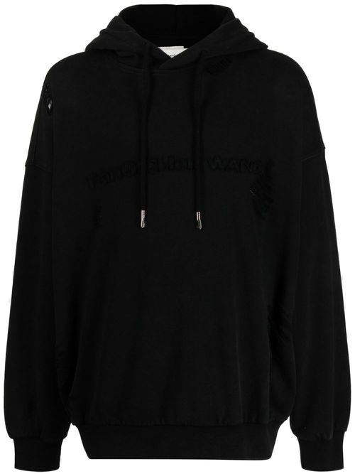 Logo-appliqué cotton hoodie - Black