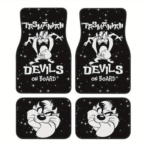 TEMU 4pcs . Looney Tasmanian Devil Car Floor Mats - Fit Anti-slip Automotive Liners With Colorful Starry Design, Durable Interior Protection For