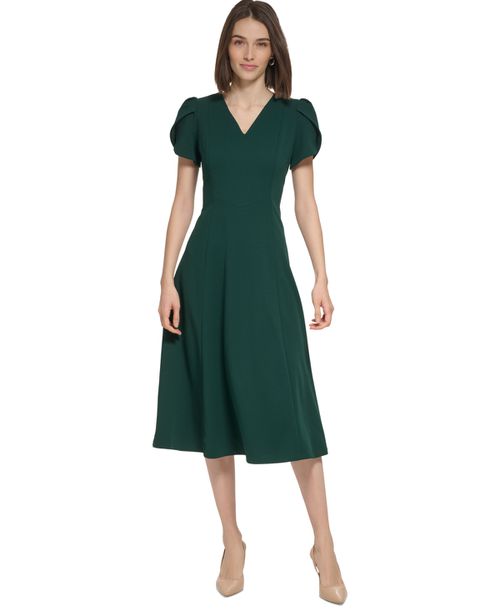 Women's Jewel-Neck Tulip-Sleeve Dress - Cypress