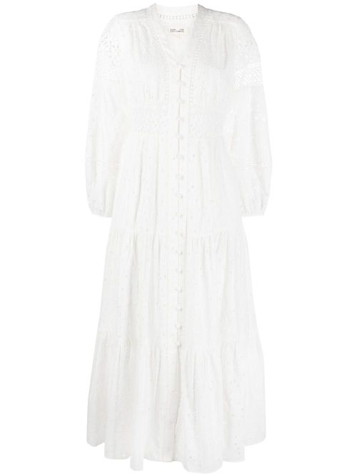 Point d'esprit open -knit midi dress - White