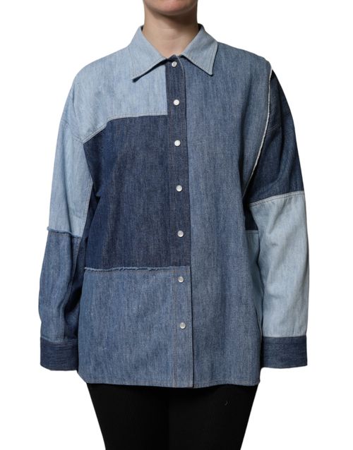 Patchwork Denim Shirt — Blue